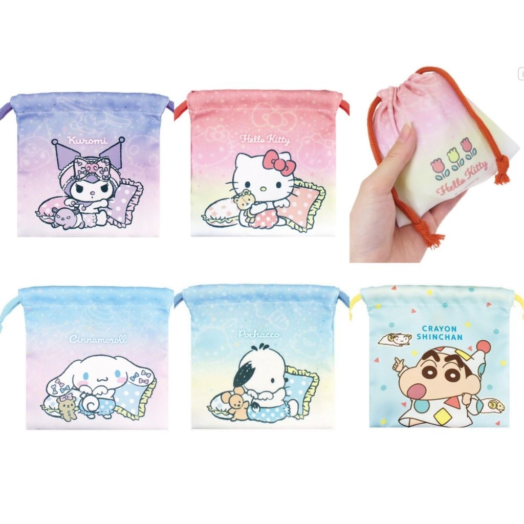 ถุงผ้าหูรูด ลาย Sanrio,Shinchan ใบเล็กเหมาะพกพา
