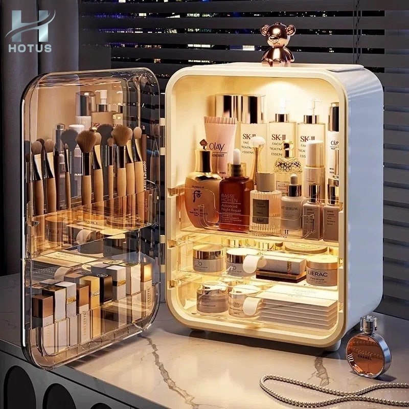 JIVARA ✨กล่องเก็บเครื่องสำอางค์ LED ความจุใหญ่! 💄 พร้อมกระจกส่องหน้า 💖 จัดโต๊ะแต่งหน้าสวย 📦 ของเก่ง 