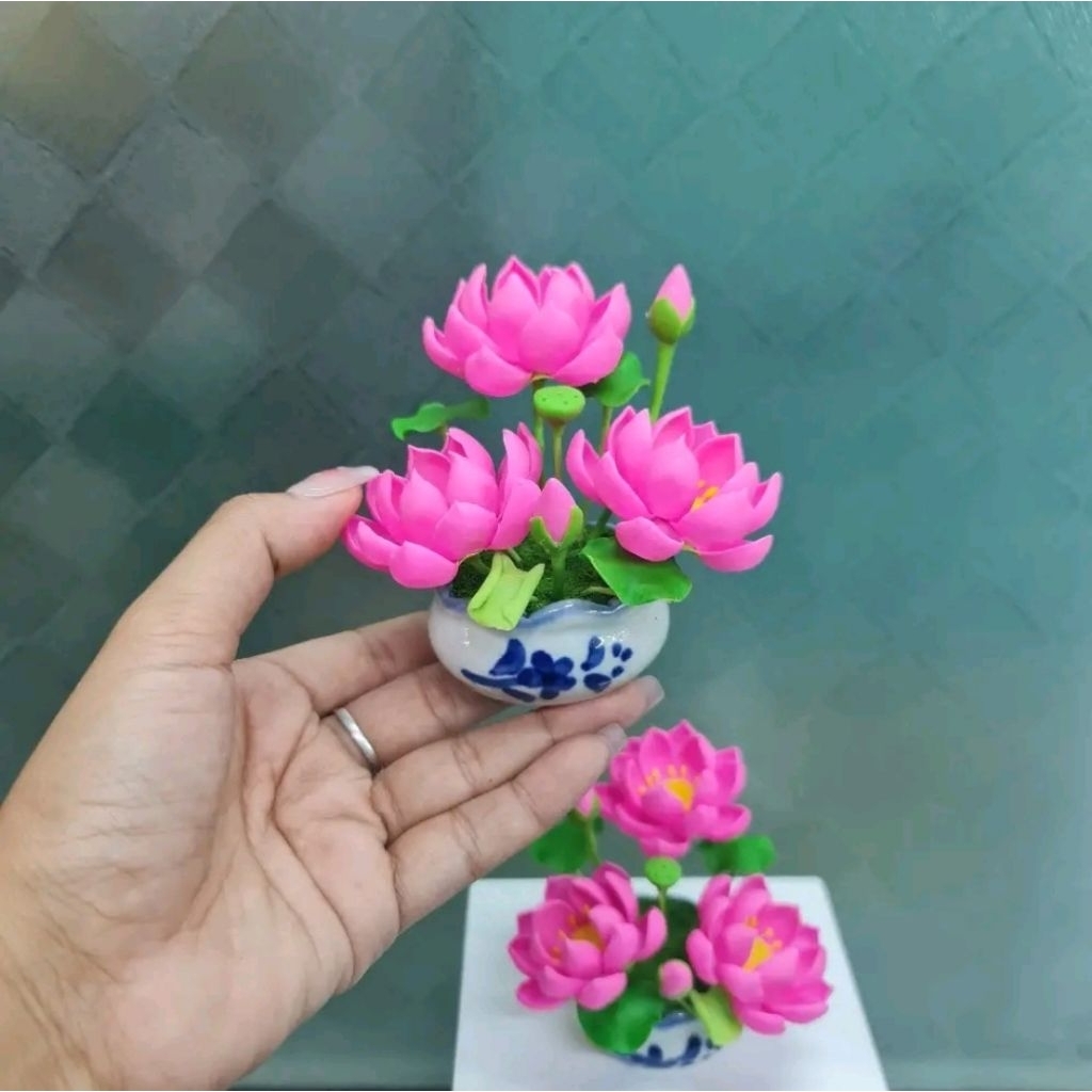 อ่างดอกบัวดินปั้น (รับเป็นคู่ กดเลือก 1 คู่) ดอกบัวไหว้พระ บัวจิ๋ว อ่างบัว ดอกบัวปลอม