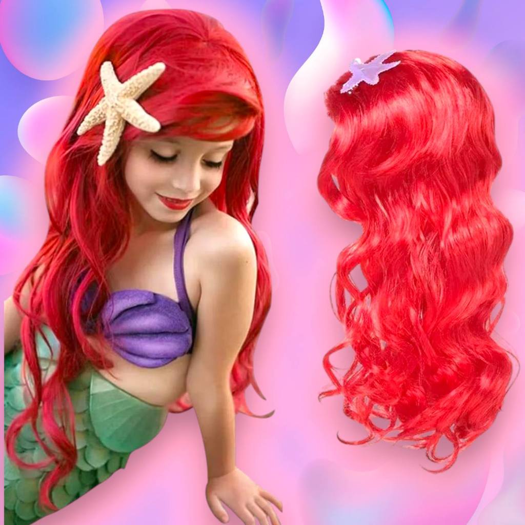 🧜🏻‍♀️🧜🏻‍♀️พร้อมส่งวิกผมแดง ตาข่ายคลุมผม ชุดนางเงือก💗❣️