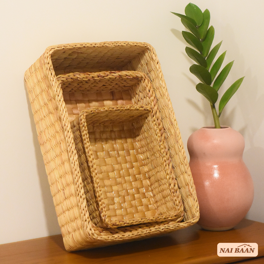 Naibaan ตะกร้า ตะกร้าผักตบชวา ตะกร้าใส่ของ ตะกร้าอเนกประสงค์ ตะกร้าจัดระเบียบ งานผักตบชวา สานผักตบชว