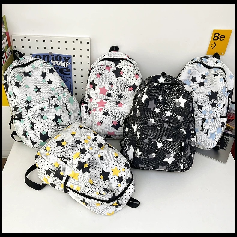 กระเป๋าเป้งานพรีเมี่ยม สีคมชัด ลายดาว กระเป๋าเป้สะพายหลัง เป้นักเรียนใส่หนังสื่อ สัมภาระ ผ้าไนลอน จุของได้เยอะ พร้อมส่ง - รูปที่ 2