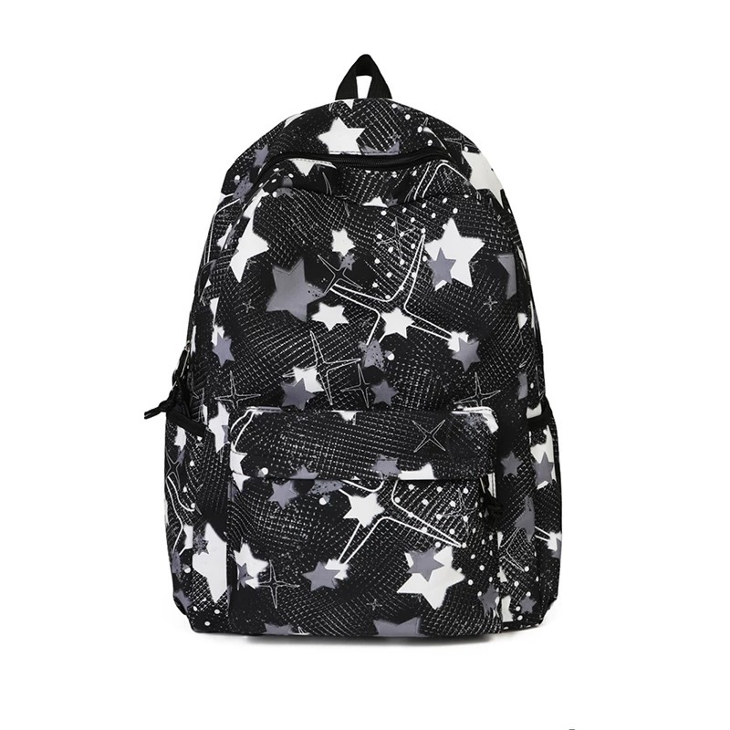 กระเป๋าเป้งานพรีเมี่ยม สีคมชัด ลายดาว กระเป๋าเป้สะพายหลัง เป้นักเรียนใส่หนังสื่อ สัมภาระ ผ้าไนลอน จุของได้เยอะ พร้อมส่ง