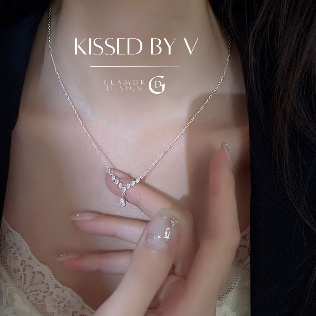 GLAMOR✨สร้อยเงินแท้ Kissed by V เพชรทรงวี จี้เพชรทรงวี เงิน925 ดีไซน์มินิมอล สร้