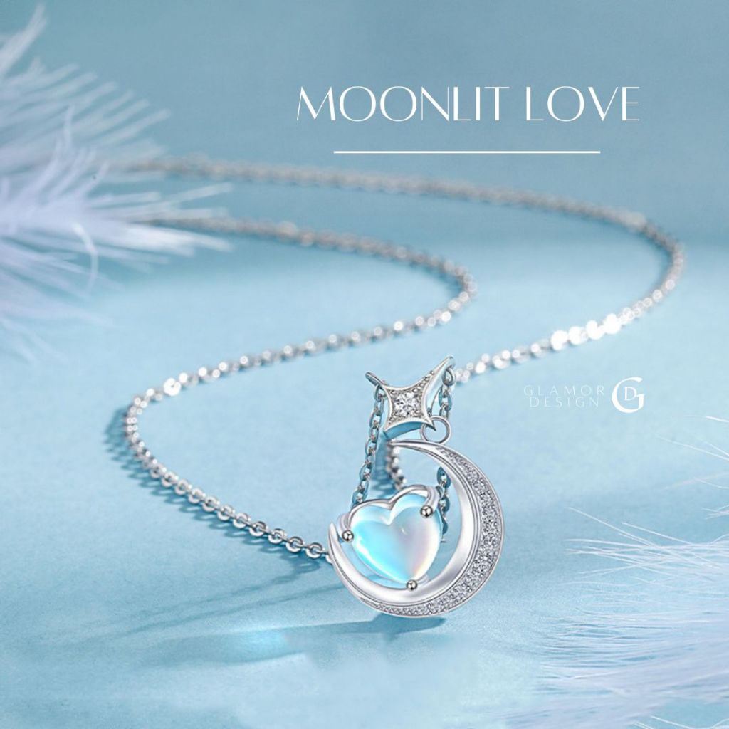GLAMOR✨สร้อยคอ Moonlit Love จี้มูนสโตนรูปหัวใจ เงินแท้925 ดีไซน์หรูหรา สร้อยรักใต้แสงจันทร์ ไม่หมอง