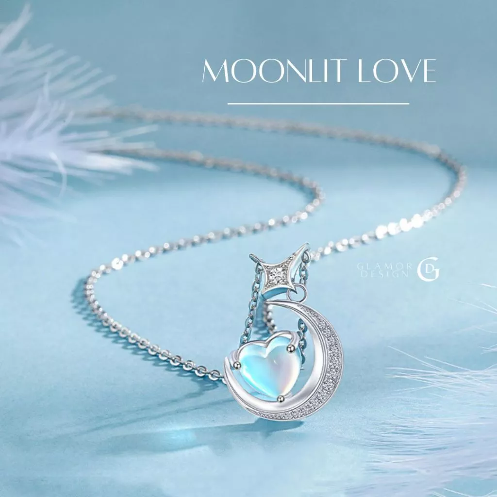 GLAMOR✨สร้อยคอ Moonlit Love จี้มูนสโตนรูปหัวใจ เงินแท้925 ดีไซน์หรูหรา สร้อยรักใต้แสงจันทร์ ไม่หมอง