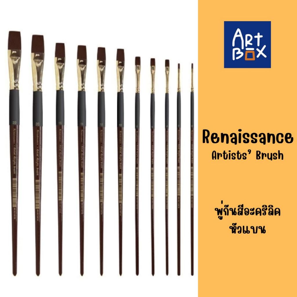 Renaissance พู่กัน เรนาซองซ์ พู่กันสีอะคริลิค ชนิดหัวแบนและหัวกลม จำนวน 1 ด้าม