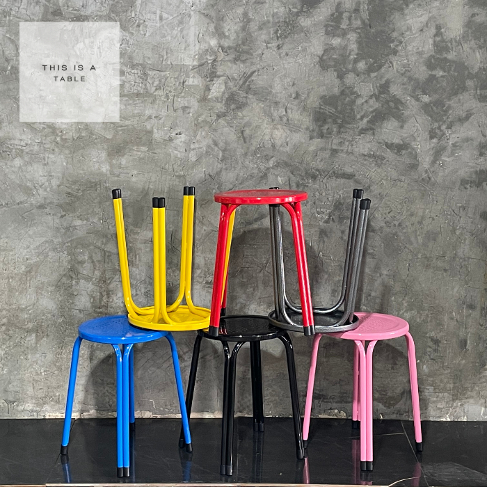 เก้าอี้เหล็กขาคู่ เก้าอี้ร้านอาหาร เก้าอี้คุณภาพดี ราคาโรงงาน สูง 45 ซม. สีสันสดใส