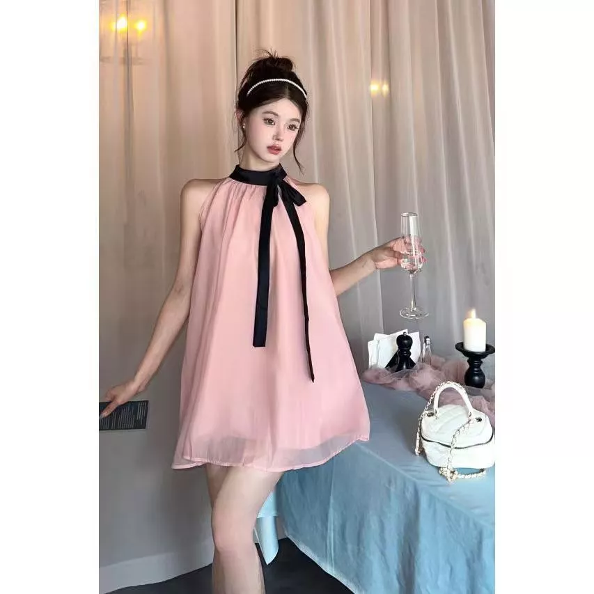 🌙ชุดเดรส,🌙ชุดเดรสคอกลมแขนกุดแสนหวานผู้หญิงฤดูร้อนปี ใหม่