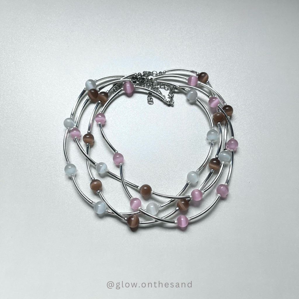 (พร้อมส่ง) Luna Glow - สร้อยคอลูกปัดปล้องสลับหินตาแมว สร้อยหินแท้ ราคาน่ารัก