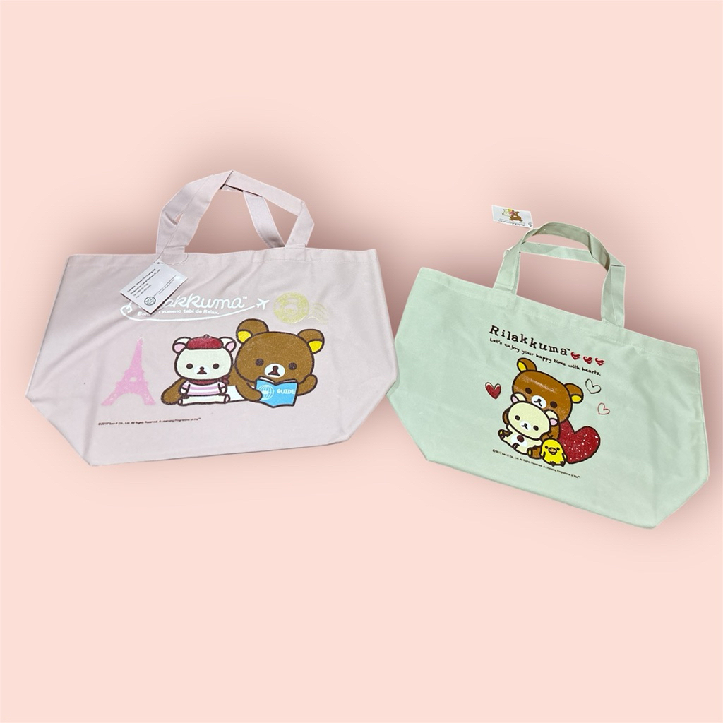 กระเป๋าผ้า ถุงผ้า สะพายข้าง พรีเมี่ยม ลาย รีลัคคุมะ Rilakkuma ลายน้องมะม่วง ลายเรือไทย