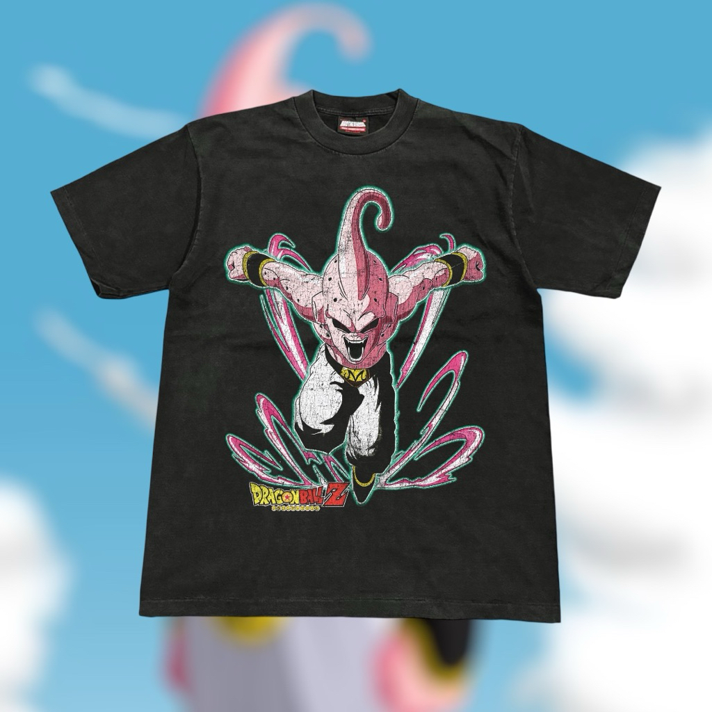 เสื้อยืดคอฟิตรุ่น Majin Buu สีเฟดดำ/สีดำ/สีขาว #DTG