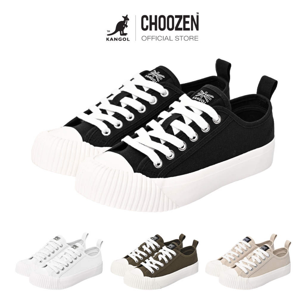 KANGOL Sneaker unisex รองเท้าผ้าใบ รุ่น Cookie ผูกเชือก สีดำ, ขาว, กากี, เหลือง, เขียว 69522001