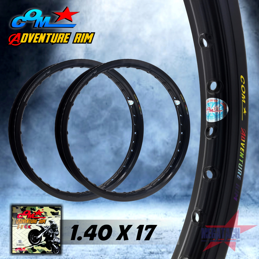 วงล้ออลูมิเนียม COM 1.40 X 17 Adventure Rim สีดำ ขอบเรียบ ของแท้100% จำนวน 2 วง ล้อ COM ล้อคอมดาว วงล้อคอม ล้อขอบ17