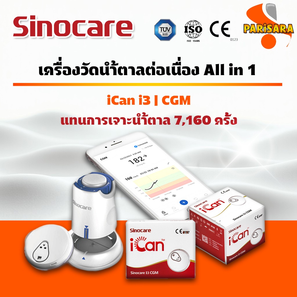 🔥ส่งเร็ว🔥Sinocare รุ่น iCan CGM i3 เครื่องตรวจน้ำตาลแบบต่อเนื่อง 15 วัน All-in-1 แทนการเจาะน้ำตาล 7,