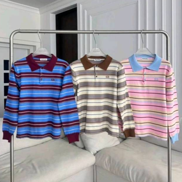 PTPL0283 เสื้อโปโลแขนยาวลายทางปัก PROMTHONG