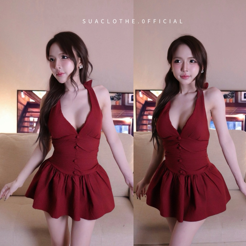 ‼️ส่งไวมีส่งด่วน‼️[SUACLOTHE]  Birth dress รุ่นสีแดง ชุดเดรสสีแดงเรียบหรู พร้อมส่งจากไทย