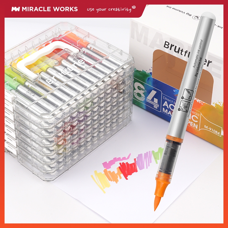 MW ชุดปากกามาร์กเกอร์อะคริลิกชนิดน้ำตรง 60/84 สี พร้อมหัวแปรงสำหรับวาดภาพระบายสีในโรงเรียน ชุดของขวัญ