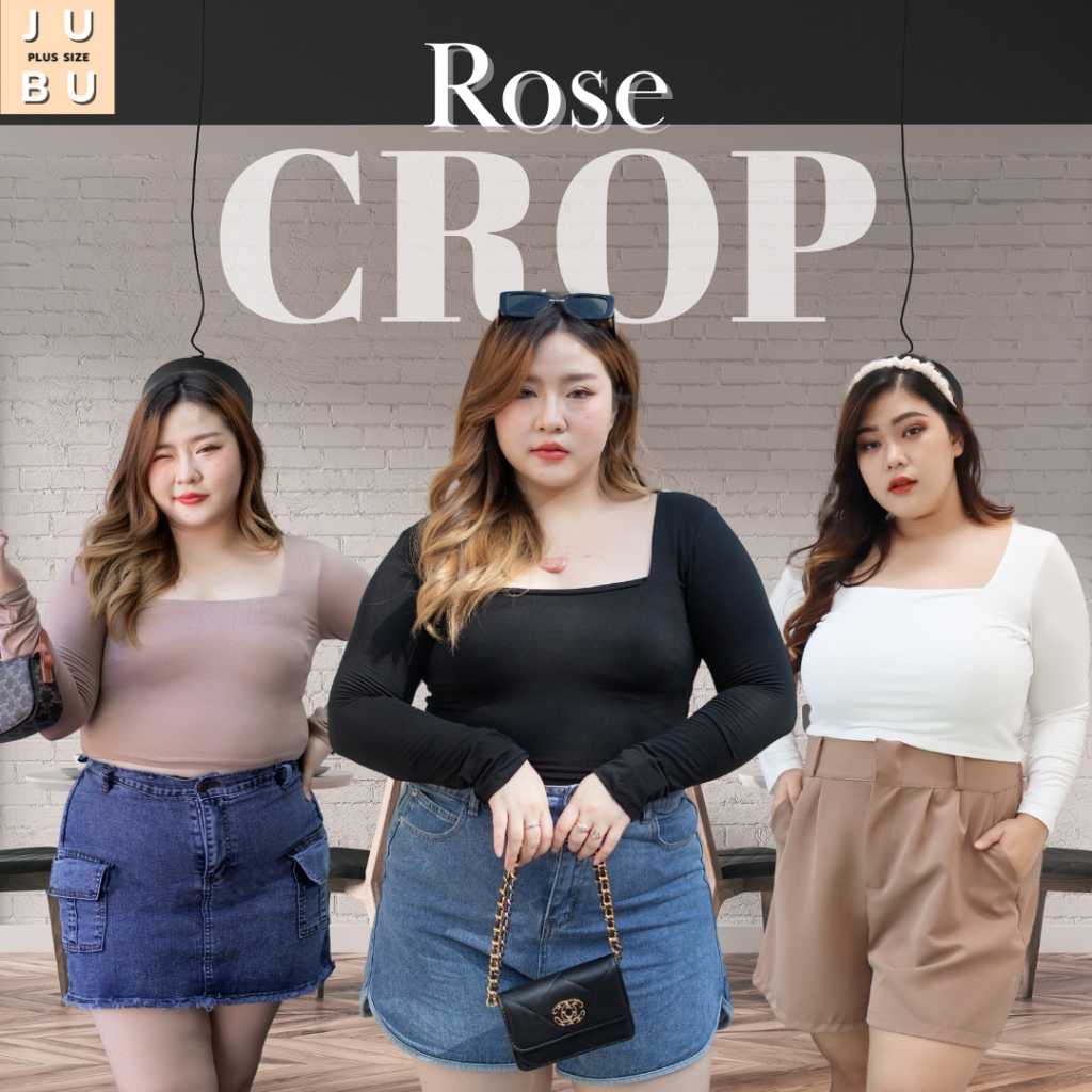 ส่งด่วน🛵 เสื้อครอปคอเหลี่ยมแขนยาว เสื้อพลัสไซส์ ผ้าเรย่อน อก 34-50 นิ้ว plussize #500