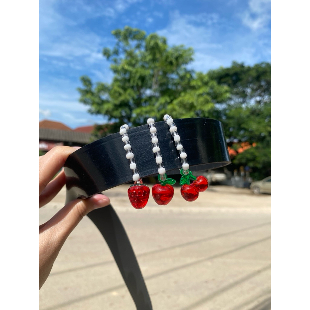 สายรัดเข็มขัดนักเรียน ลายผลไม้สีแดงเจ้าหญิง ยืดได้
