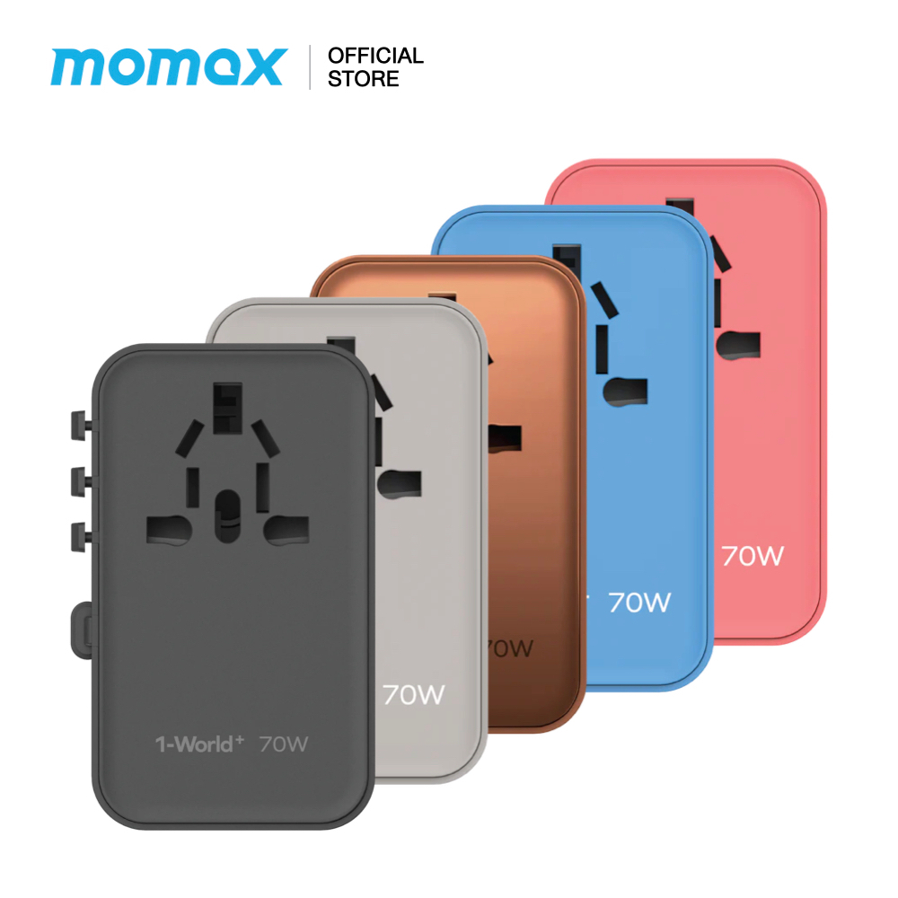 MOMAX หัวชาร์จและหัวแปลงปลั๊กไฟ 1-World+ 70W GaN 3-Port พร้อมสาย USB-C ในตัว + AC Travel Adaptor รองรับการชาร์จสูงสุด 70 ราคา ถูกที่สุด ดีลบีเคเค
