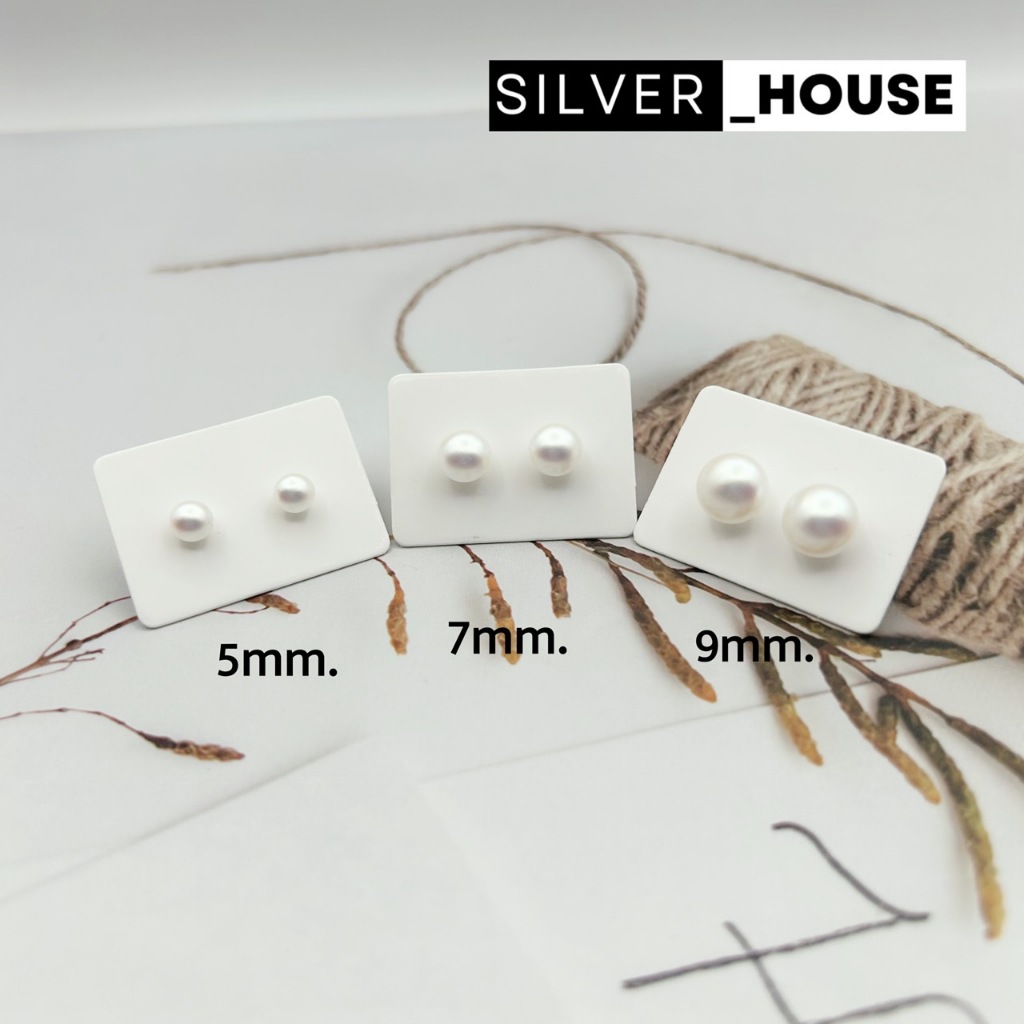 (PP1) ต่างหูมุกเทียมก้านพลาสติก ขนาด 5mm./ 7mm./ 9mm.​ พร้อมแป้นจุกหลัง​​