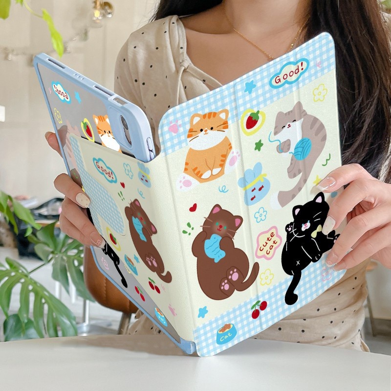 ✨พร้อมส่ง✨เคสiPadหมุน 360° ลูกแมว Gen12 Pro13 Air7 Air5 Gen11 น่ารัก การ์ตูน Gen8/7 Mini7/6 caseipad