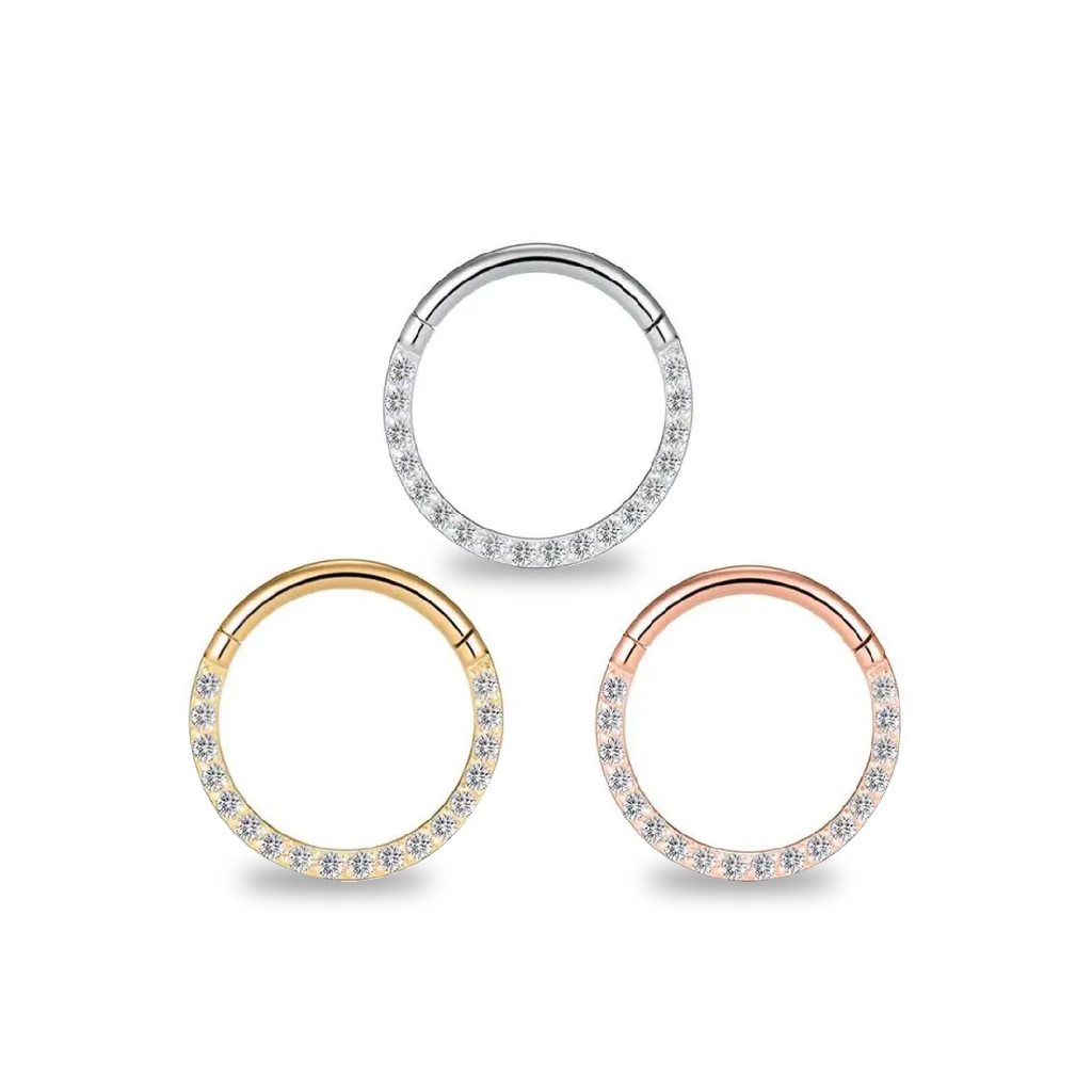 Titanium Side Studded CZ Clicker Hoop for Daith Piercing (1ชิ้น)