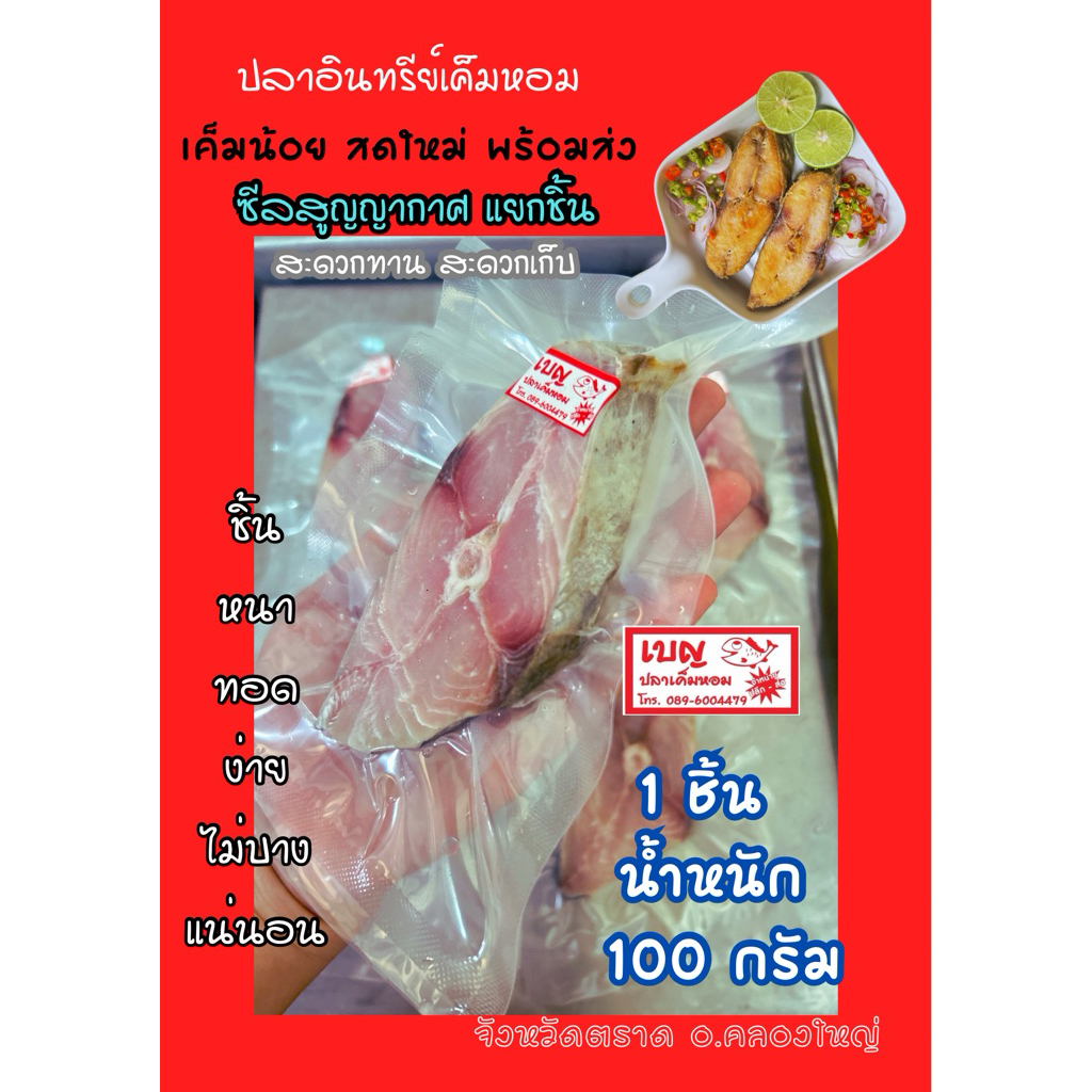 ปลาอินทรีย์เค็มหอม สดใหม่ แพ็คซีล 1 ชิ้น น้ำหนัก 100 กรัม ส่งตรงจากเรือของเราเอง ทะเลตราด