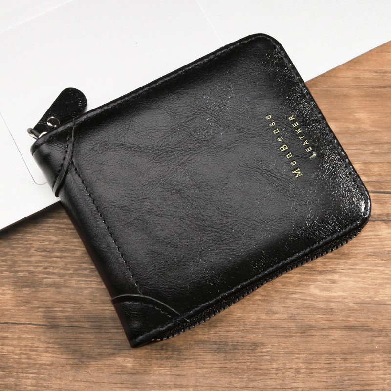 【กระเป๋าสตางค์ผู้ชาย】หนัง PU กระเป๋าสตางค์ผู้ชายสไตล์ย้อนยุค กระเป๋าสตางค์ใบสั้น ช่องใส่บัตรหลายช่องในรถยนต์กระเป๋าสตางค