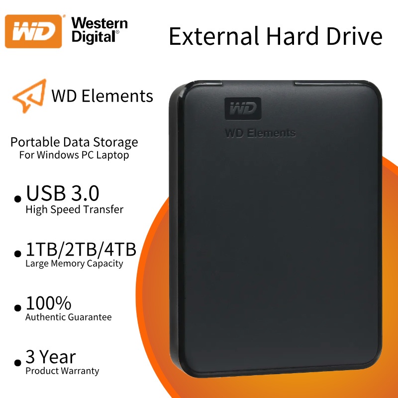 【จัดส่งในพื้นที่】WD External  HDD 1tb 2tb 4tb  Hard disk Portable hard drives External USB3.0 2.5''