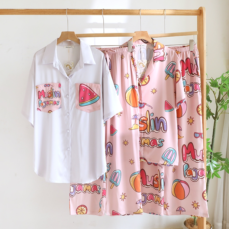 ชุดนอน Muslin Pajamas Muslin Pet รุ่น Summer Meowcation (T3251 T3252) | ชุดนอนชุดเที่ยว