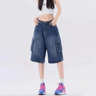 S-10XL กางเกงขาสั้นยีนส์ 5 ส่วน คาร์โก้ คาร์ใจ ใส่สบาย ผ้านุ่ม ใส่ได้ทั้งชายและหญิง