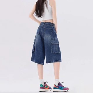 S-10XL กางเกงขาสั้นยีนส์ 5 ส่วน คาร์โก้ คาร์ใจ ใส่สบาย ผ้านุ่ม ใส่ได้ทั้งชายและหญิง