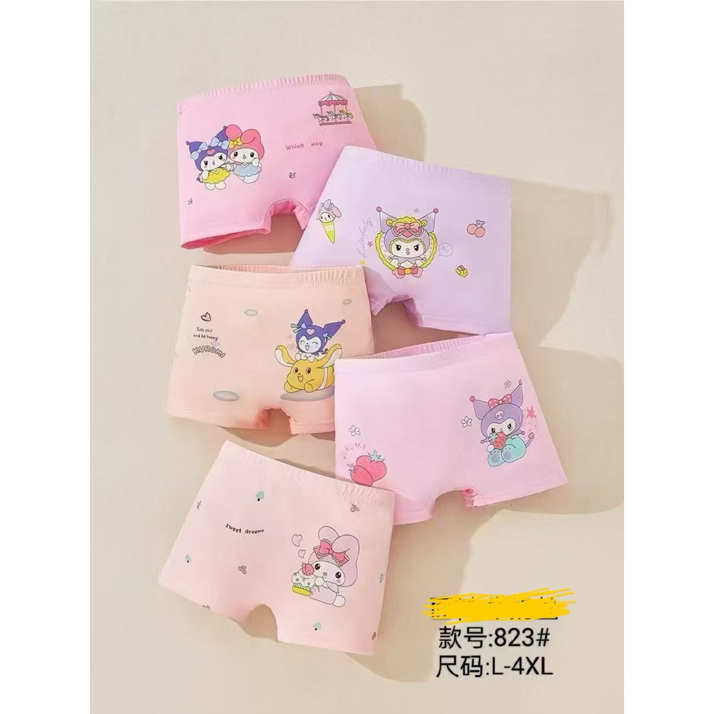 🩲L823🩲 คุโรมิกางเกงในเด็กหญิง 4 ชิ้น 12-55กก. กางเกงในขาสั้นน่ารักๆ  ผ้าฝ้าย