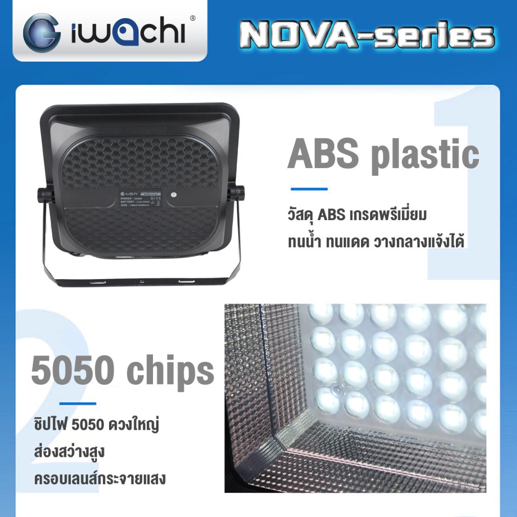 IWACHI ฟลัดไลท์ โซล่าเซลล์ 100W 200W 300W 400W 500W แสงขาว แบตเตอรี่ลิเธียม วัสดุABS IP65กันฝน - รูปที่ 4