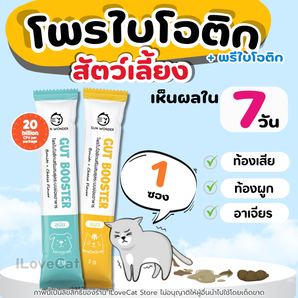 (1ซอง) Gut Booster โพรไบโอติกสตัวเลี้ยง แก้ท้องเสีย ระบบย่อยมีปัญหา Probiotic  by Sun wonder