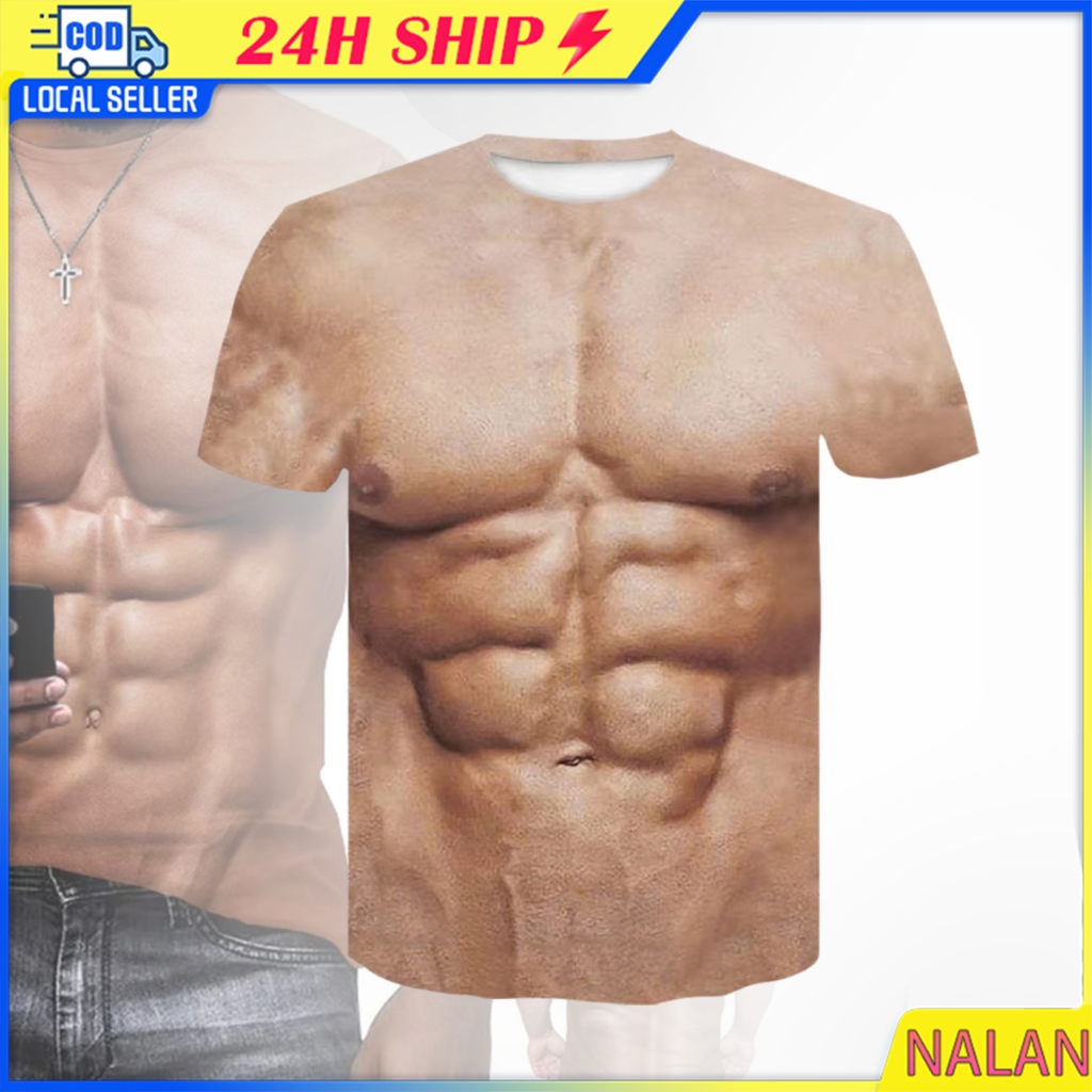 ร้านอยู่กทม.เสื้อยืดกล้ามเนื้อซิกแพคคอสเพลย์ 3d แขนสั้นลำลอง สําหรับผู้ชาย แบบแปลกๆตลกๆ หลายขนาด