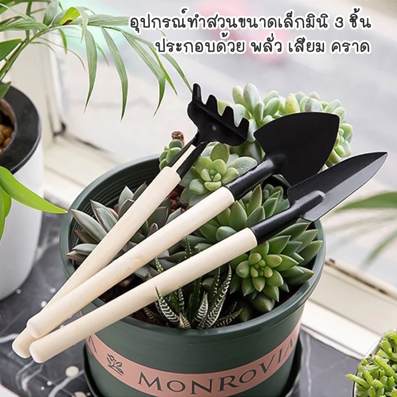 ชุดทำสวนจิ๋ว (เซ็ท 3 ชิ้น) อุปกรณ์ทำสวน พรวนดิน เครื่องมือทำสวน ขนาดเล็กมินิ ทำสวนจิ๋ว ไม้กระถาง แคคตัส เสียม พลั่ว คราด