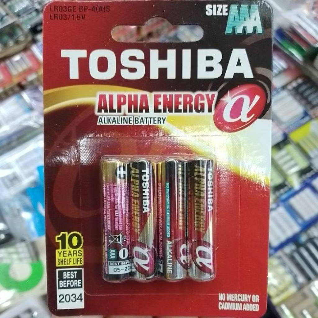 ถ่าน Toshiba Alpha Energy Alkaline AAA 1.5V 4ก้อน (LR03GE BP-4) พลังงานนานกว่าAlkaline ทั่วไป ของใหม่ ของแท้