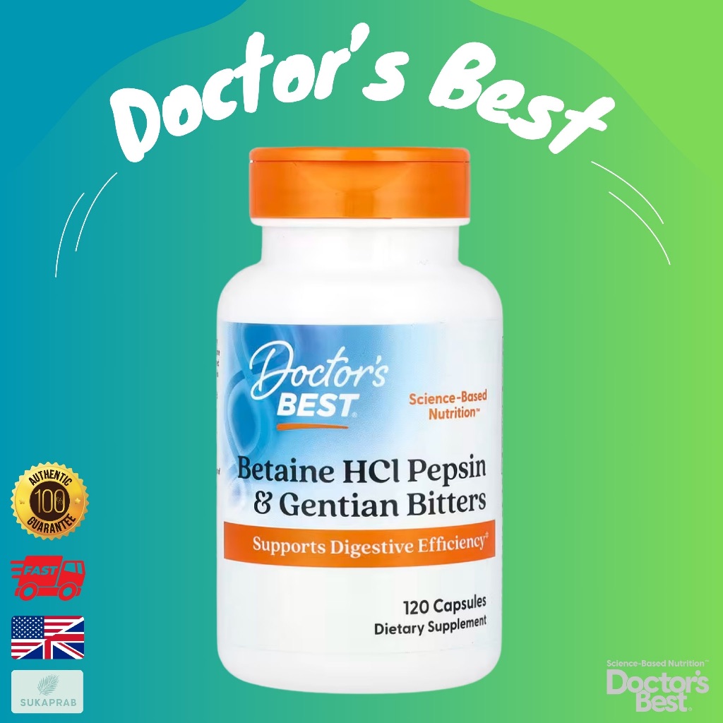 พร้อมส่ง Doctor's Best Betaine HCl Pepsin & Gentian Bitters 120 Capsules บีเทนไฮโดรคลอไรด์