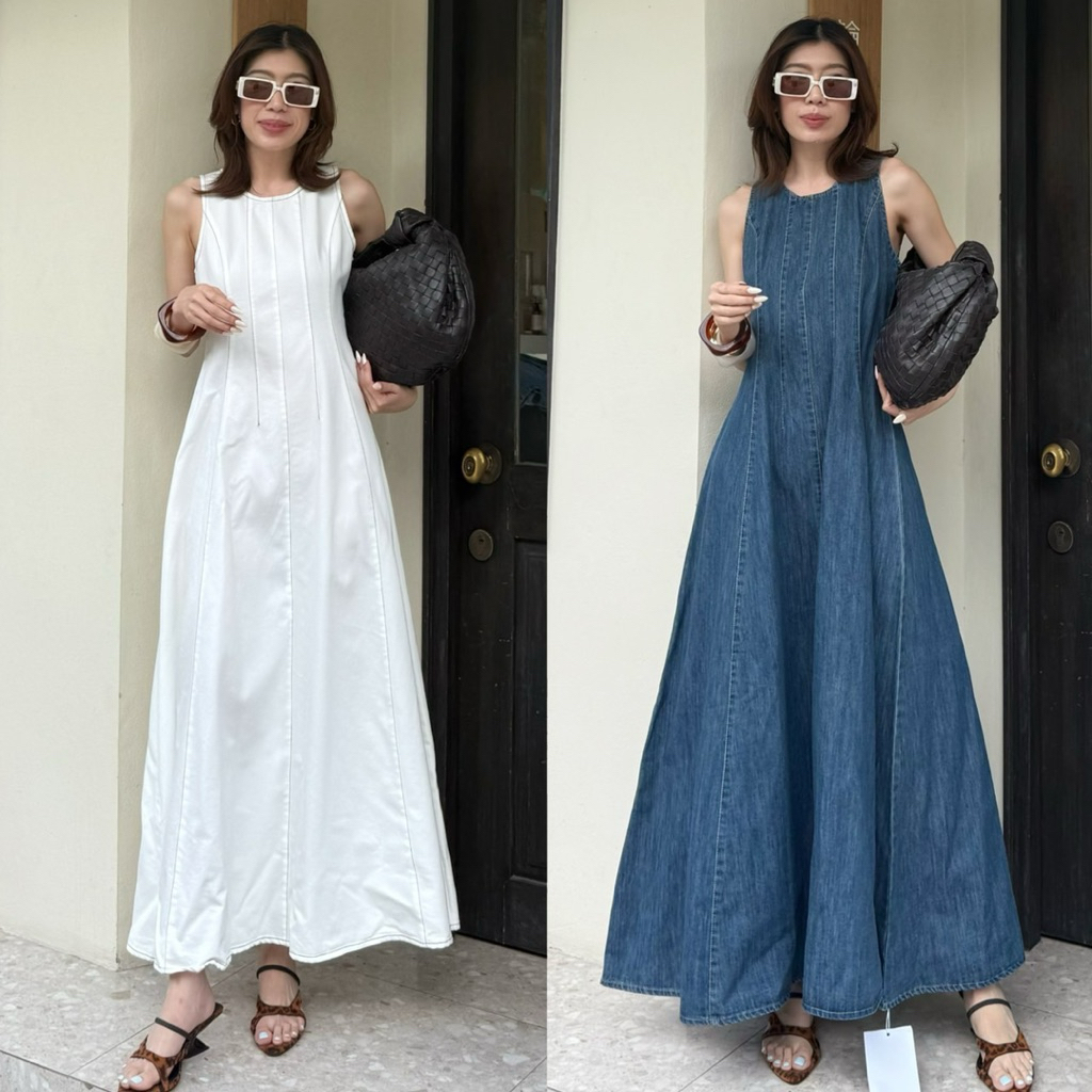 เปิดพรี📍61🥂 New Arrival 🥂 STUDIOX2 Denim Maxi Dress (SMLXL 690฿) เดรสผ้าเดนิมทรงแมกซี่ มีซิปหลัง ผ้า