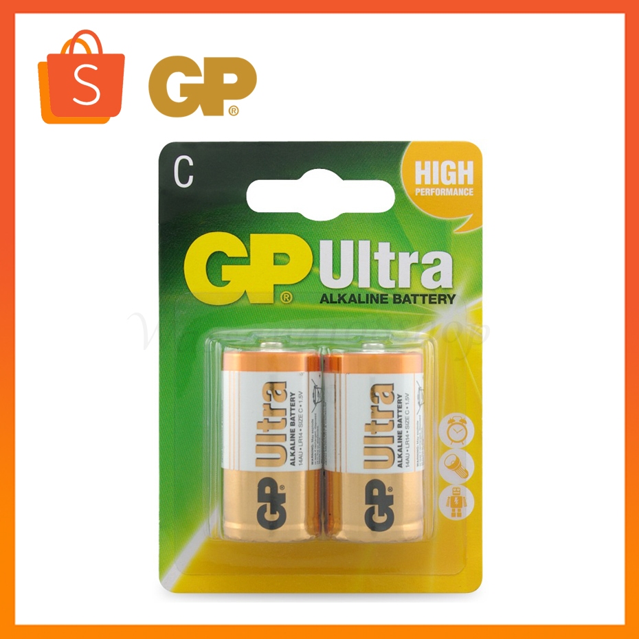 GP Ultra Alkaline Battery Size C 1.5V 14AU LR14 1แพ็ค 2ก้อน