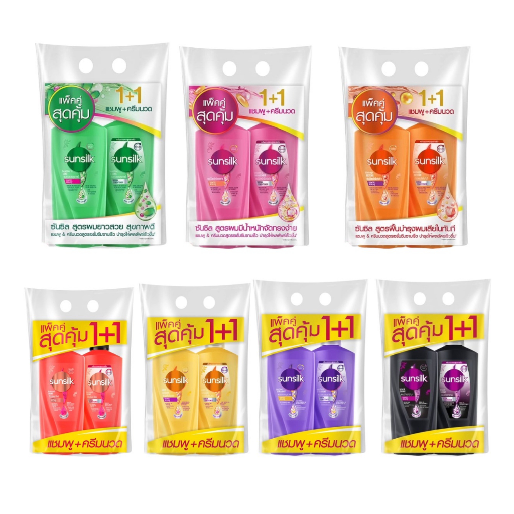Sunsilk ซันซิล แชมพูหัวปั้ม แพ็ค 2 ขนาด 300-350ml ครีมนวด แชมพู