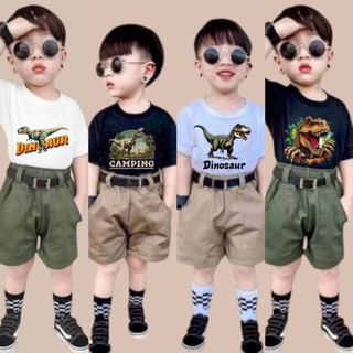 พร้อมส่ง🇹🇭ชุดเซ็ต เสื้อยืดพร้อมกางเกงดูไดโนเสาร์ ชุดดูไดโนเสาร์ ชุดผจญภัยเด็ก