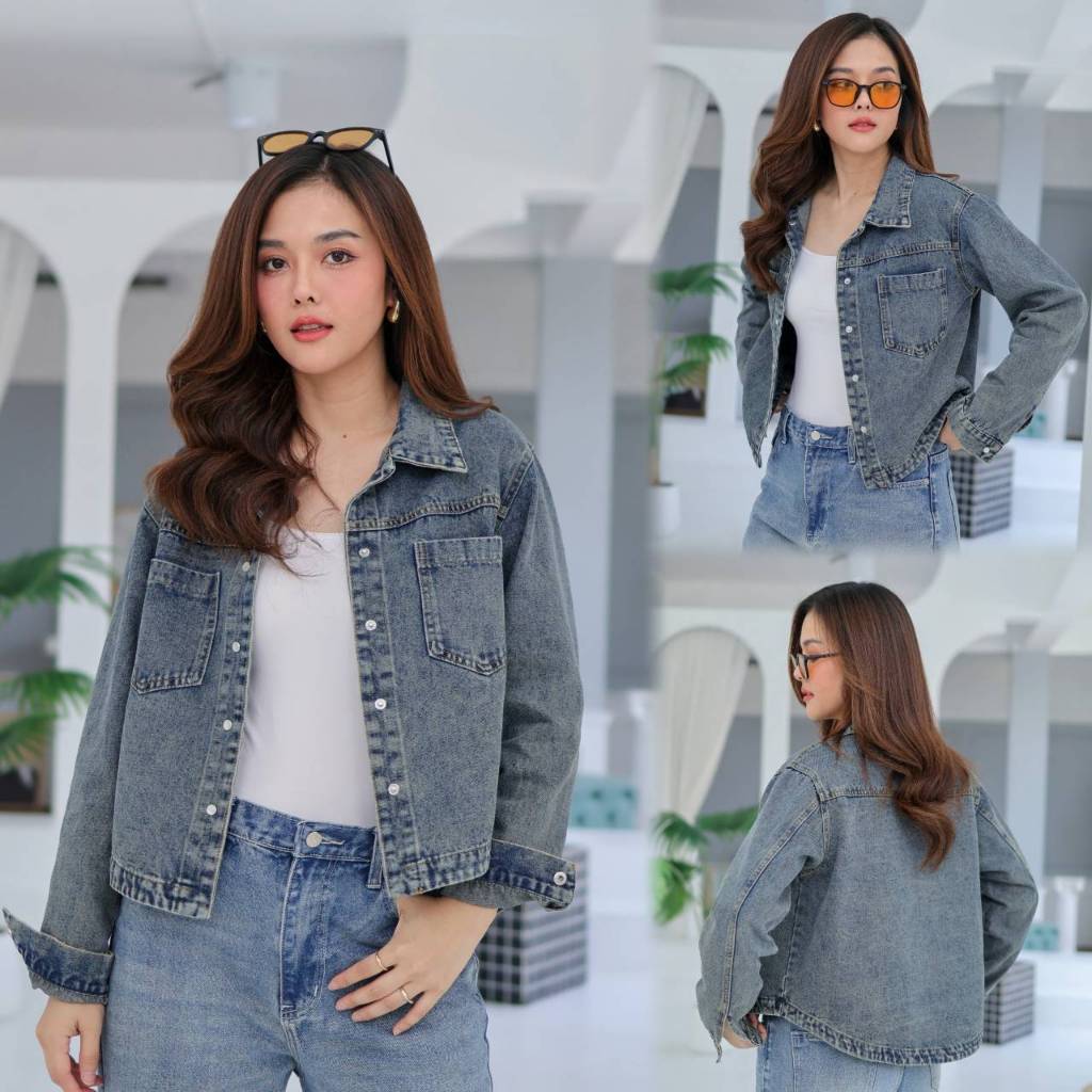 PINKเสื้อแจ็คเก็ตแขนยาว ทรงชายเว้า สไตล์เกาหลี รุ่น020