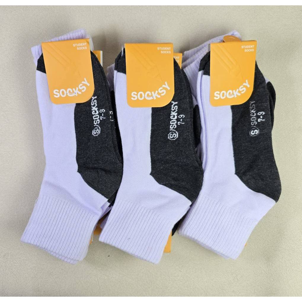 ถุงเท้านักเรียน SOCKSYเนื้อผ้าหนานุ่ม ทน ไม่ย้วยง่าย (6คู่/12คู่)พื้นไม่มีกันลื่น มี2สีสีน้ำตาลและสีขาวพื้นเทา - รูปที่ 6