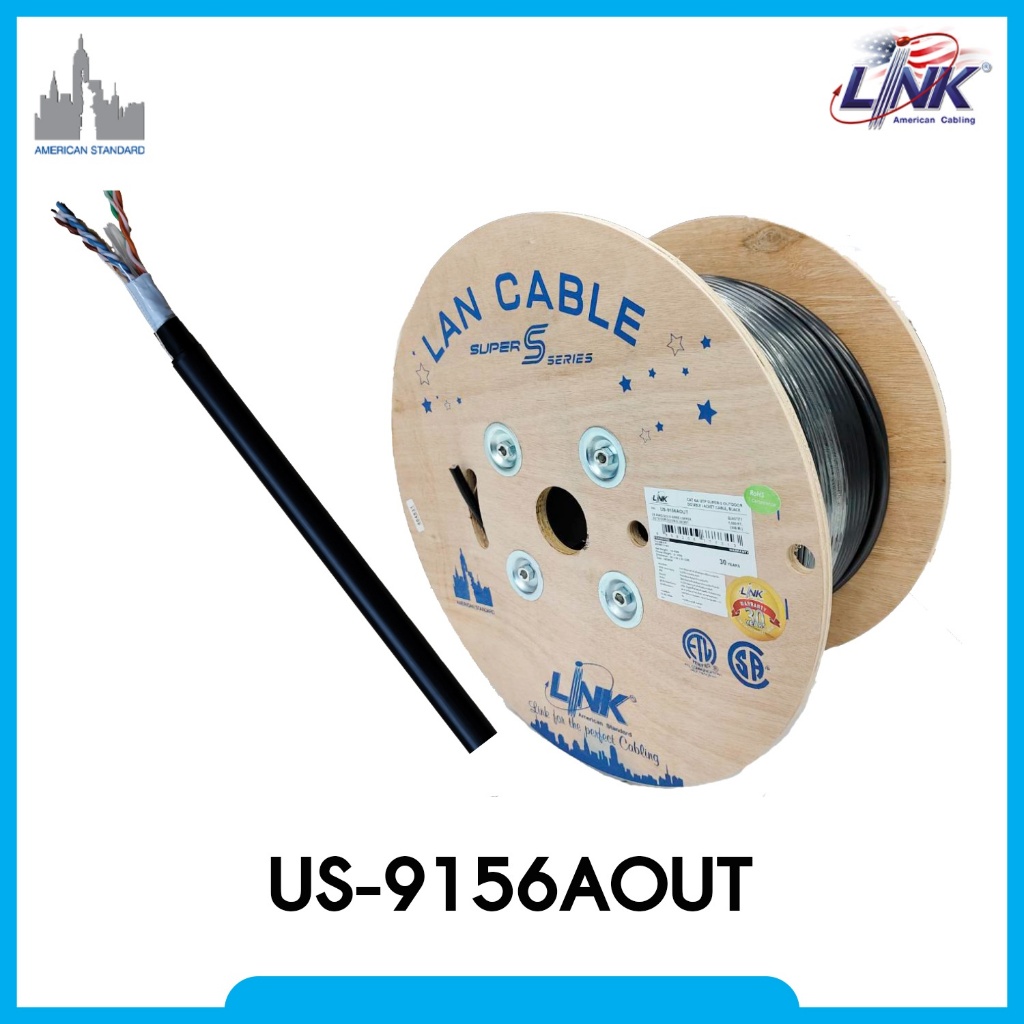 US-9156AOUT CAT 6A UTP SUPER-S OUTDOOR ( 500 MHz ) CABLE, Double Jacket Link สายแลนเอ้าดอ แคทหกเอ