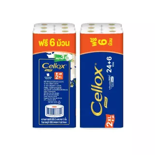 เซลล็อกซ์พิวริฟาย พรีเมี่ยม ดับเบิ้ล โรล 24 ม้วน ฟรี 6 ม้วน Cellox Purify Premium Double Roll 24+6 ทิชชู่ม้วนหนา 3 ชั้น