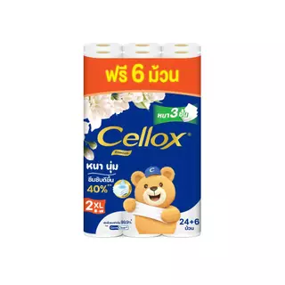 เซลล็อกซ์พิวริฟาย พรีเมี่ยม ดับเบิ้ล โรล 24 ม้วน ฟรี 6 ม้วน Cellox Purify Premium Double Roll 24+6 ทิชชู่ม้วนหนา 3 ชั้น